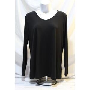 Susan Graver Women's S Black Long Sleeve Liquid Knit Top V-neck Stretch Travel